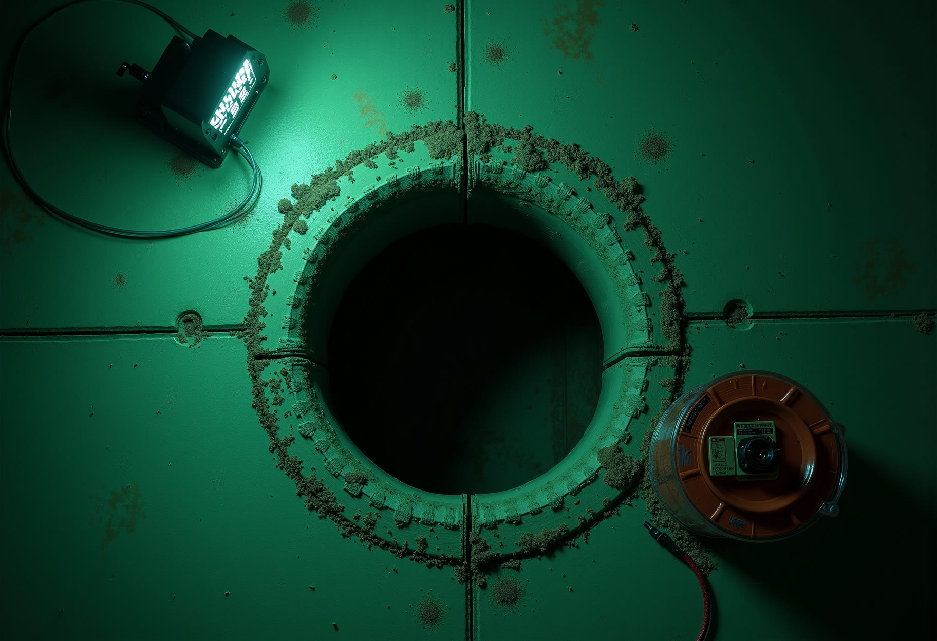 Reel and locator at the cleanout